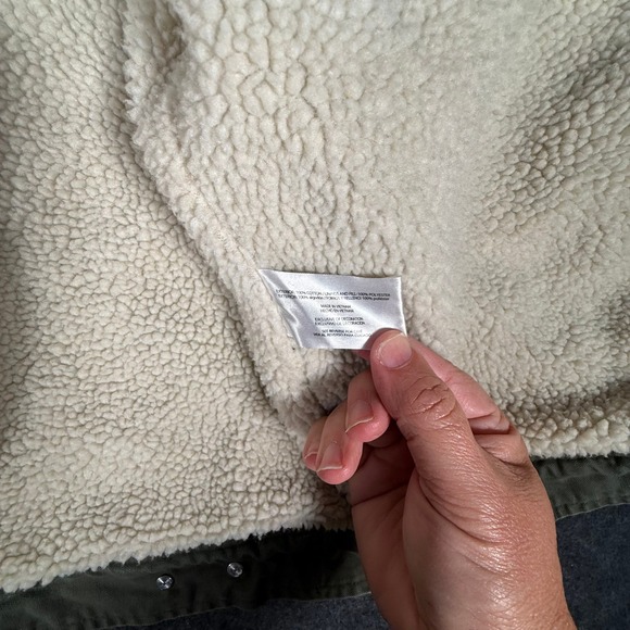 WOOLRICH Sherpa Lined Canvas Field Jacket Mens XXL Green Corduroy Collar - Picture 5 of 9